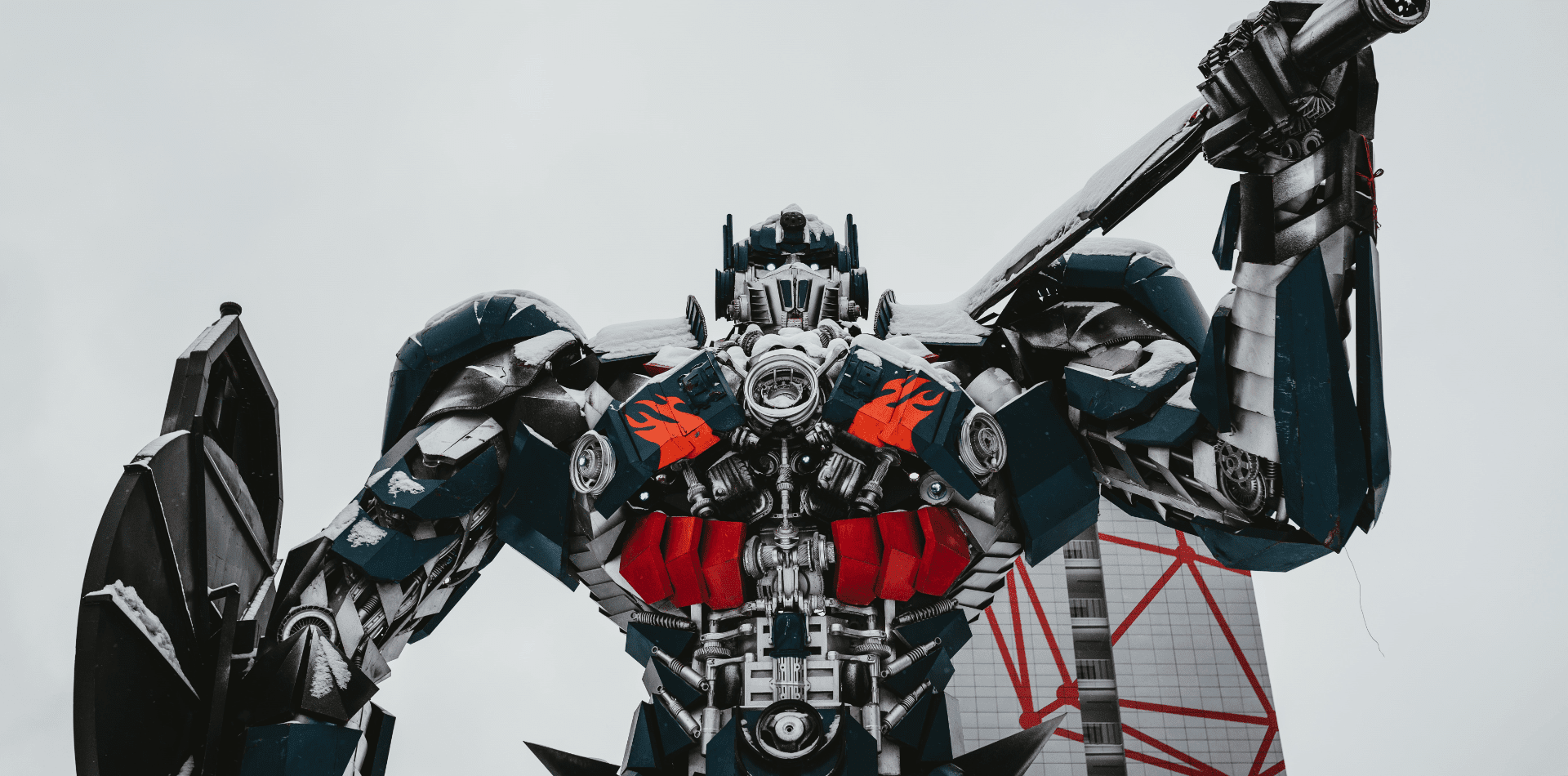 Robot with shield and weapon on white background