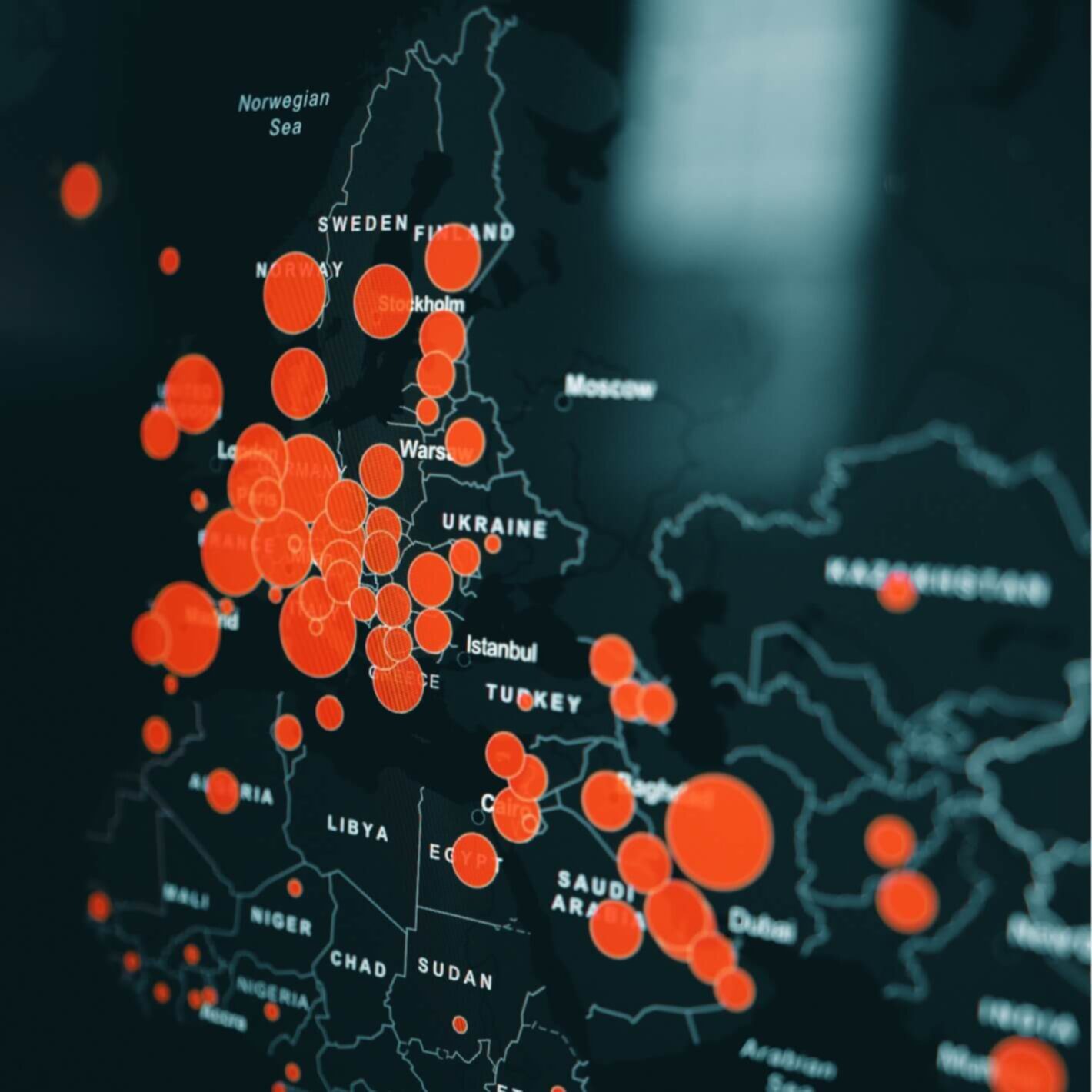 Map with red dots on locations