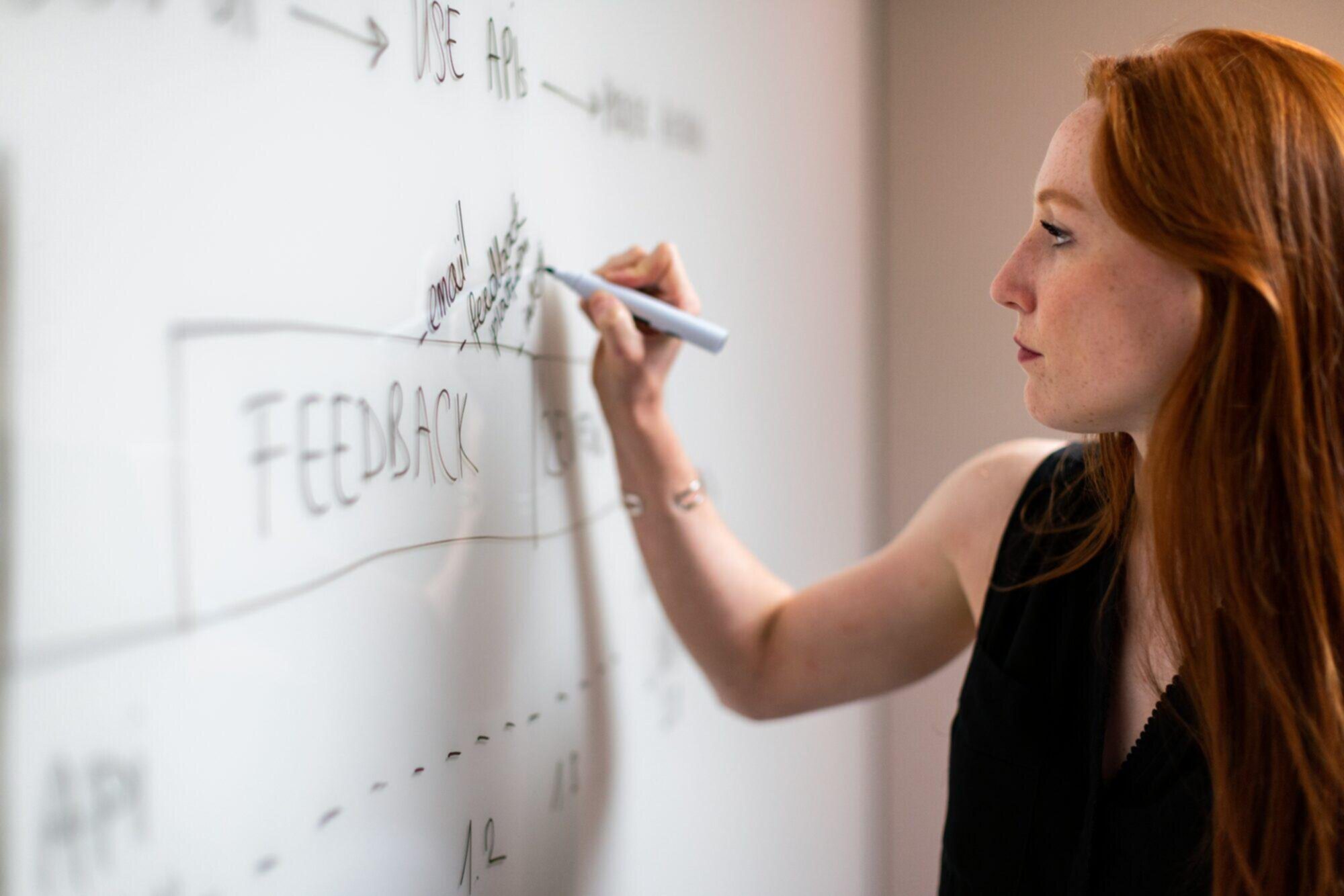 Women writing on whiteboard